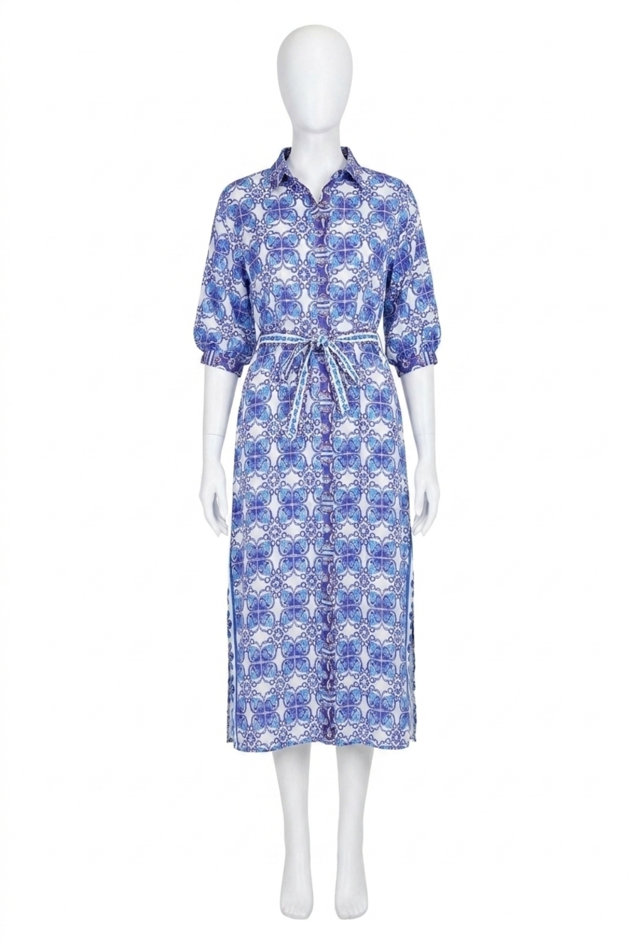 NEW JADE damask shirt dress in blue